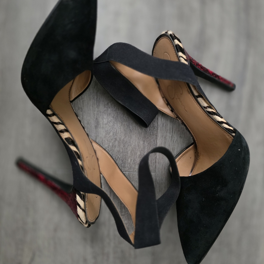 Jessica Simpson Black and Red Stiletto Heels